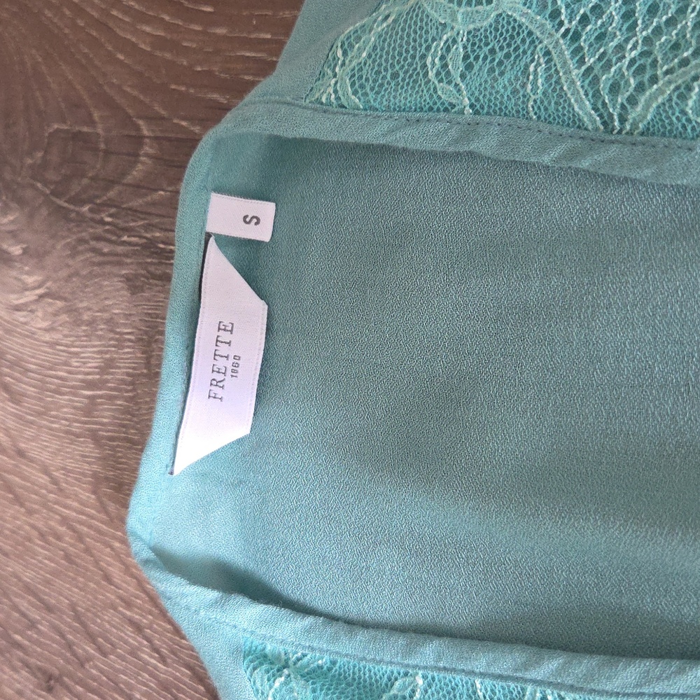 FRETTE Vestaglia Aqua Teal Eyelash Lace Trim Dressing Gown Kimono Cardigan Small - Picture 3 of 10
